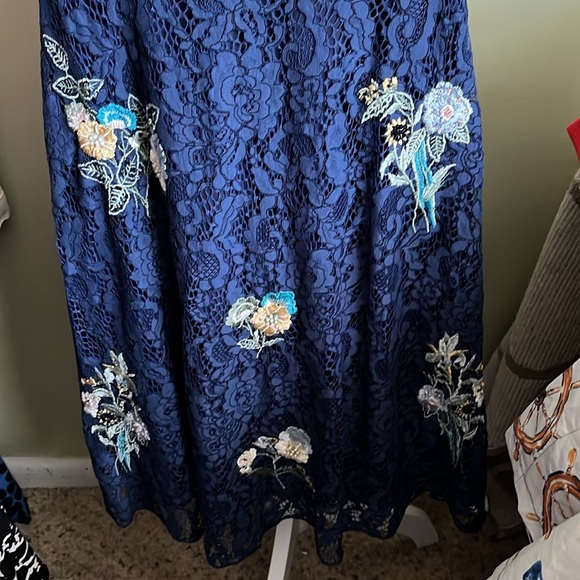 Modcloth Always Lovely Lace Embroidered Beaded Floral Dress A-Line Blue size XS - Picture 9 of 16